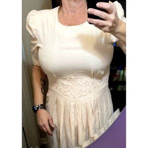 Vintage 80's Dress Simple Peach with Waist Detailing and Elastic Back by S. L. F